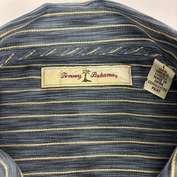 Tommy Bahama Shirt Mens L Blue Floral Stripe Hawaiian Short Sleeve Button Front - Picture 4 of 10